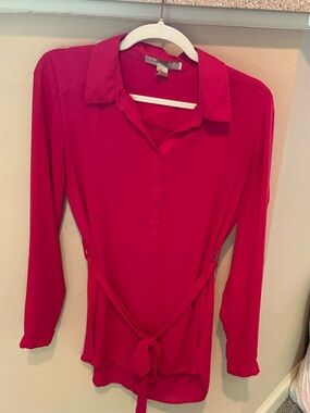 Long sleeve Fuchsia Button Tie-Waist Blouse
